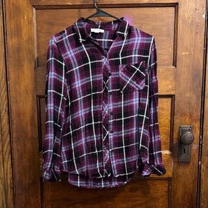 beachlunchlounge Purple & Black Plaid Shirt